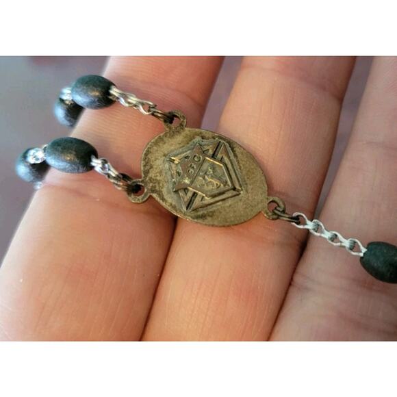 Vtg. Knights of Columbus Combat Rosary 59 Black Beads Made in Italy 18” - Picture 3 of 4